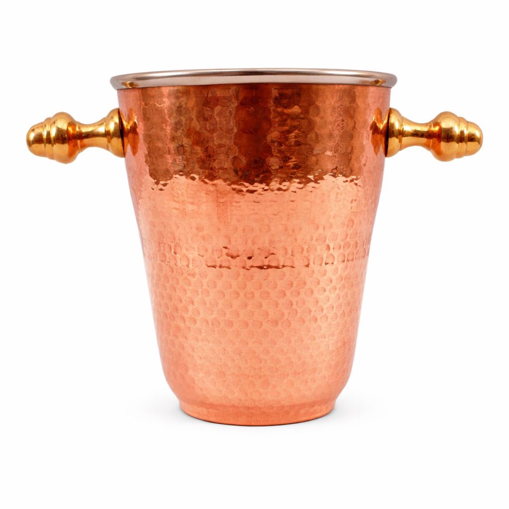 Pure Steel Copper Ice Bucket Wine Cooler with Brass Stand 1000 ML